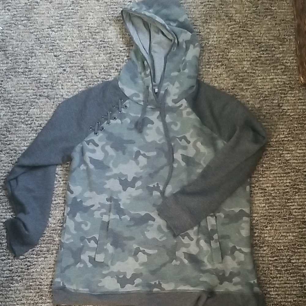 Camouflage Hoodie with Lace-Up Detail